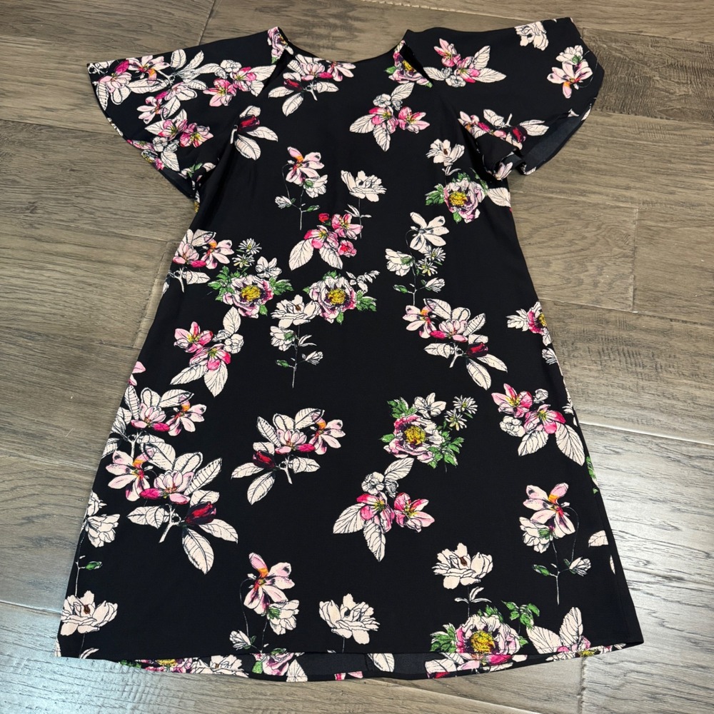 Julian Taylor New York Black Floral Dress Size 12‎ Career Casual Flutter Sleeve